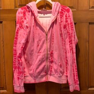 Juicy Couture Pink tie die pattern velour zip up